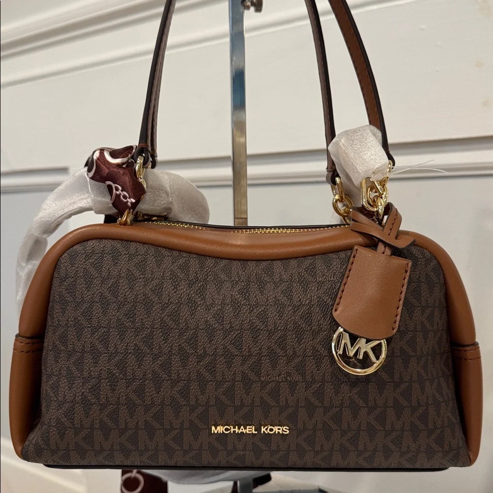 Michael Kors Jet Set Signature Brown Leather Satchel Crossbody